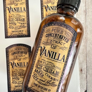 Waterproof Vanilla Extract Labels, Personalized Vanilla extract Labels, Old World Vanilla Extract labels, Homemade Vanilla Stickers