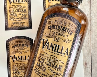 Waterproof Vanilla Extract Labels, Personalized Vanilla extract Labels, Old World Vanilla Extract labels, Homemade Vanilla Stickers