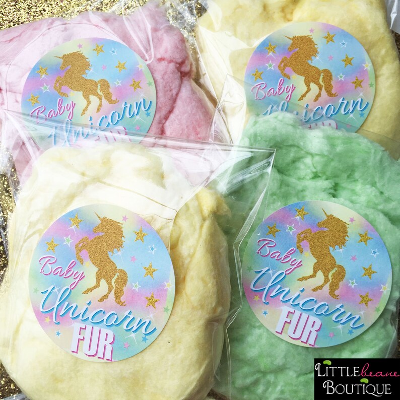 Unicorn Stickers, Unicorn Birthday party, Baby Unicorn Fur, Cotton Candy, Unicorn Hair, Personalized, Rainbow Unicorn, unicorn favors image 1