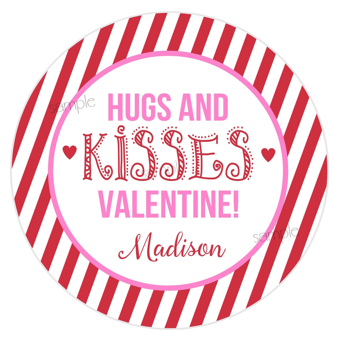 Valentines Day Stickers, Hugs and Kisses Valentines Day Labels, Candy ...