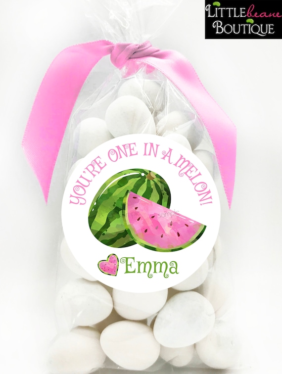 Watermelon Stickers - Pink Watermelon Labels - Watermelon Birthday Party - Favor Bag Stickers - Treat Bag Labels - Set of 12 Il_570xn