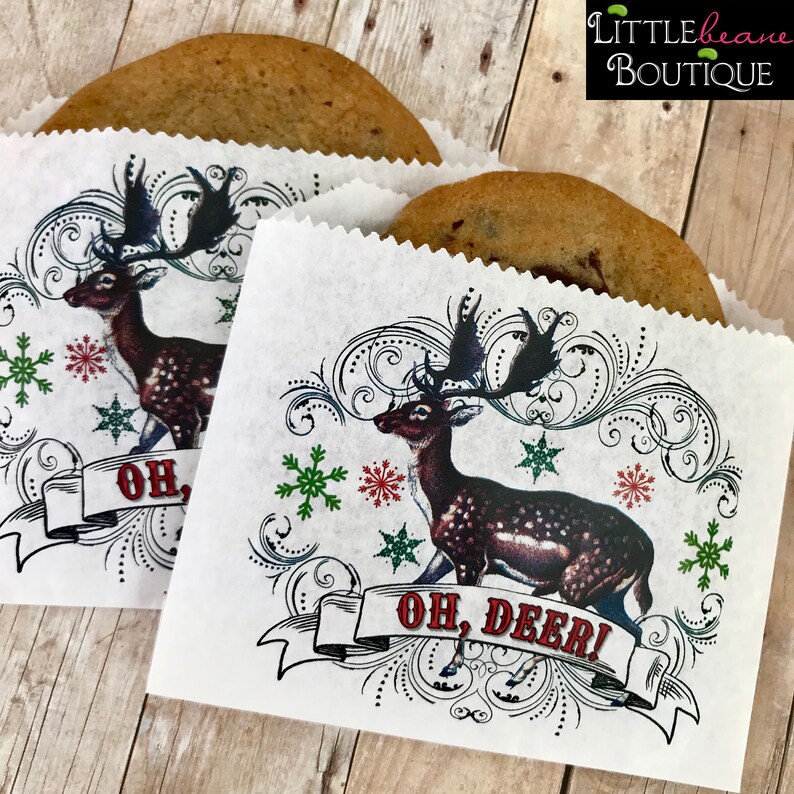 Deer 12 bags Treat bags exchange Class Treats Cookie Swap Personalized Christmas Cookie bags Reindeer favor bags Holiday baking