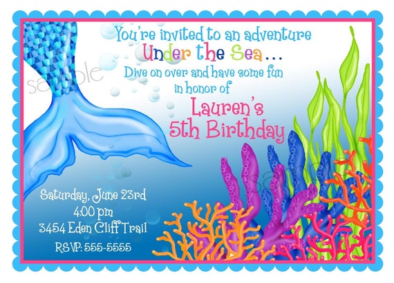 Mermaid Birthday Invitations, Mermaid birthday party, Under the Sea invitations, Ocean birthday, Birthday, Children, Kids - Digital invite Il_570xn