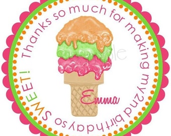 Ice Cream Cone stickers, Ice cream Party,  Sorbet, Birthday party, Labels, Birthday, favor, Children