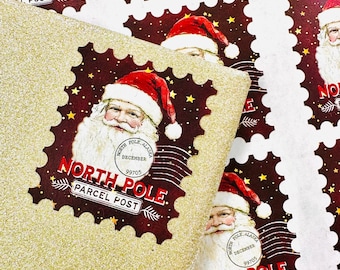 Santa Faux Stamp Stickers, North Pole Mail Gift Labels (20 ct)