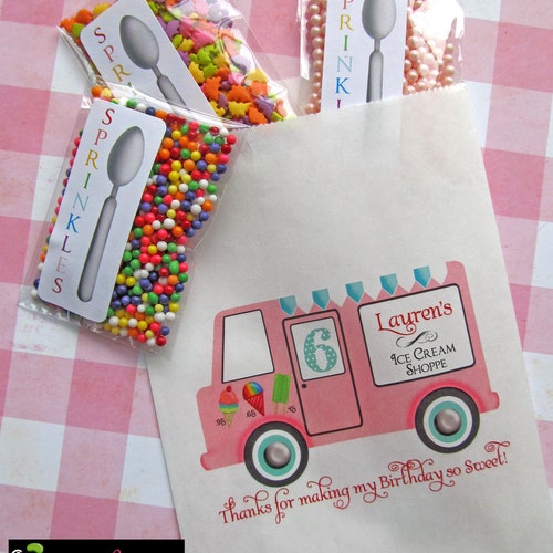 Ice Cream Birthday Party Personalized Candy Bags Ice Cream Etsy