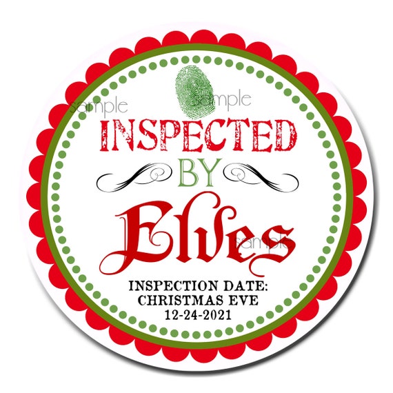 Christmas Elf Stickers, Inspected by Elves, Kids Christmas gift stickers, Magic Elf, Christmas gift wrap, labels, seals, Set of 12 Il_570xn