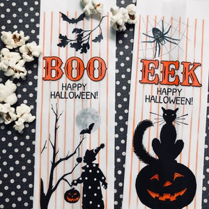 Halloween Popcorn Bags, Halloween Favors, Vintage Halloween Treat bags, Retro Trick or Treat bags,Personalized Popcorn bags, Halloween party Eek design