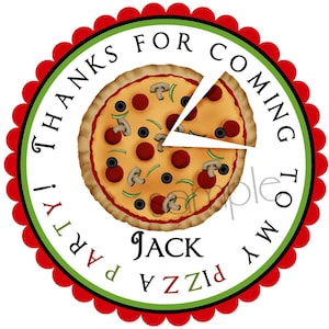 Pizza Party Stickers, Pizza, Birthday Party, Kids, Children, Favor labels, goody bag stickers, italian, set of 12