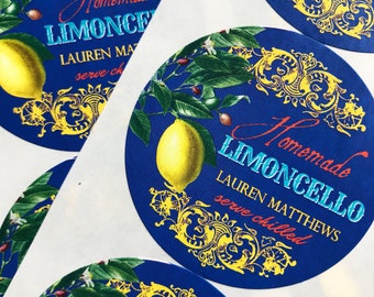 Étiquettes Limoncello, Étiquettes méditerranéennes, Autocollants italiens, Autocollants Positano Limocello, Étiquettes de style côte amalfitaine, Étiquettes de cuisson italiennes