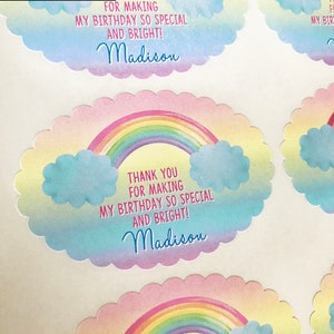 Rainbow Birthday Stickers, Rainbow party labels, Rainbow birthday party gift stickers, Thank you Favor Labels