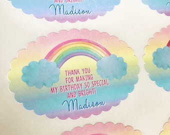 Rainbow Birthday Stickers, Rainbow party labels, Rainbow birthday party gift stickers, Thank you Favor Labels