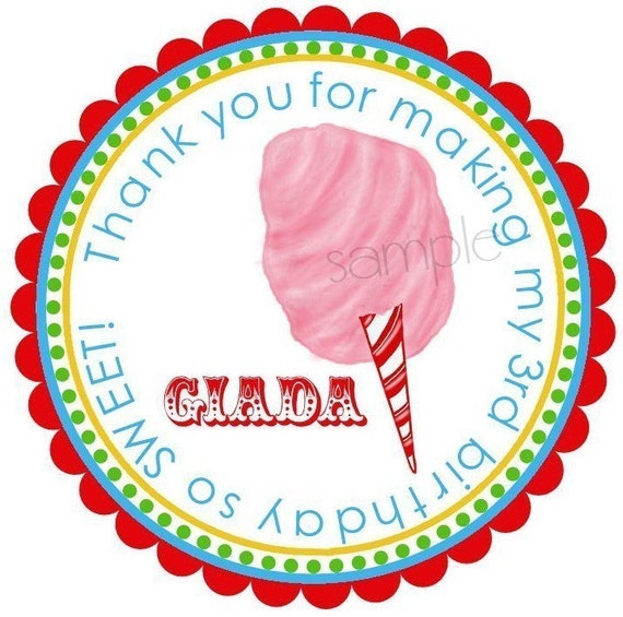 Personalized Stickers, Cotton Candy, Labels, Seals, Birthday, Circus, Carnival, Candy, Favor, Set of 12 Il_570xn