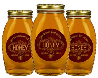 Custom Honey Jar Labels, Personalized Honey Bottle Stickers, Honeycomb labels, honey bee bottle labels, Canning labels, Burgundy and Gold