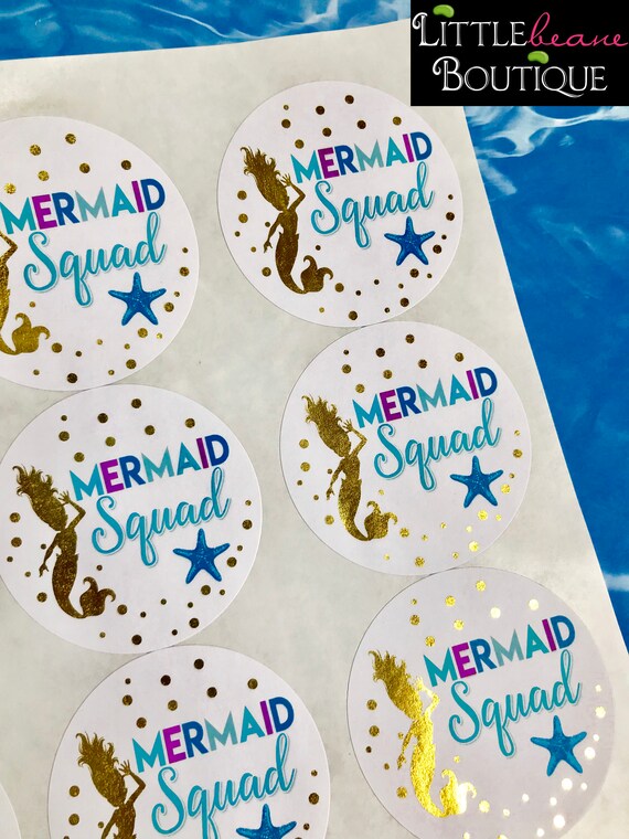 Mermaid Squad Stickers,Mermaid party,Mermaid party favors,Mermaid kisses,Under the Sea stickers,Mermaid favors,Ocean favors,Gold mermaid Il_570xn