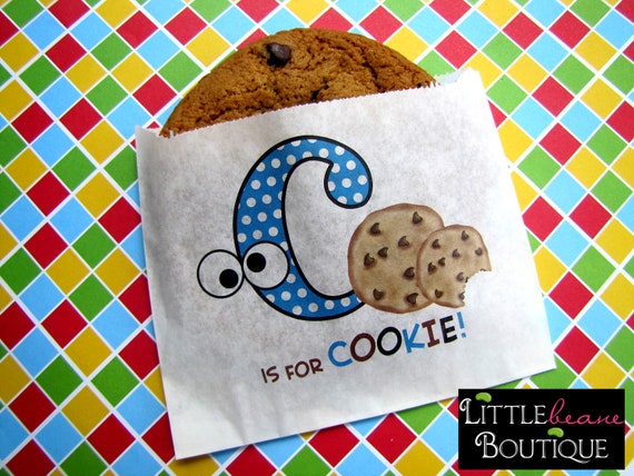 Custom Cookie bags, C is for cookie, Googley eyes, cookie favor bags, Chocolate chip cookie bags,cookie favors,Birthday party,Sweets, Treats Il_570xn