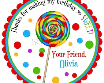 Lollipop stickers,Personalized lollipop labels, Sweet Shop Lollipop with Polkadots, PRIMARY COLORS, labels, candy, sweet shop