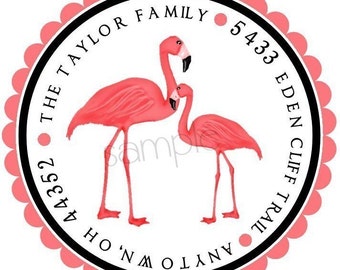 Personalized Flamingo Stickers, Flamingos, Pink, Tropical, Bird, Labels, Seals, favor, Address Labels, Return address, set of 12