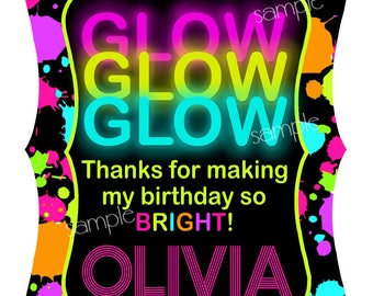 Glow Stickers, Glow Party, Cosmic Bowling stickers, Glow Birthday Party, favors, Glow in the dark, favor labels, rollerskating, Neon