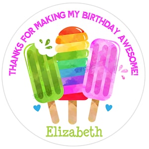 Summer Fun Stickers, Ice Pops Stickers, Ice Lolly, Splash Party, schools out, favor labels, Treat bag stickers, Pool party stickers