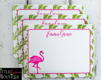 Flamingo Notecards, Flamingo Stationery, Flat notecards, Tropical Leaves, Thank you Notes, Tropical stationary