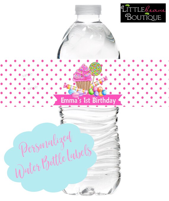Cupcake candy Birthday Party,Wonderland Sweets water bottle labels,Cupcake Birthday party,party decorations,cupcake stickers,1st Birthday Il_570xn