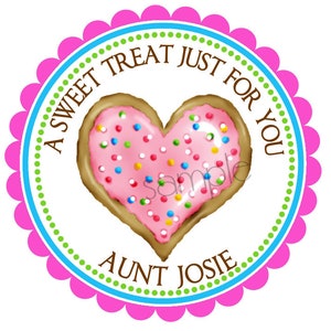 Heart Cookie Stickers, Cookie baking labels, Pink heart stickers, favor labels, gift stickers, cookie and sprinkles, Set of 12