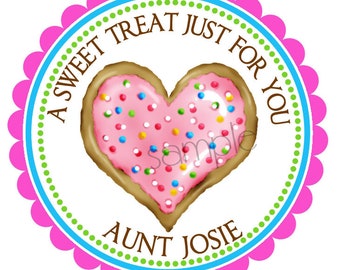 Heart Cookie Stickers, Cookie baking labels, Pink heart stickers, favor labels, gift stickers, cookie and sprinkles, Set of 12