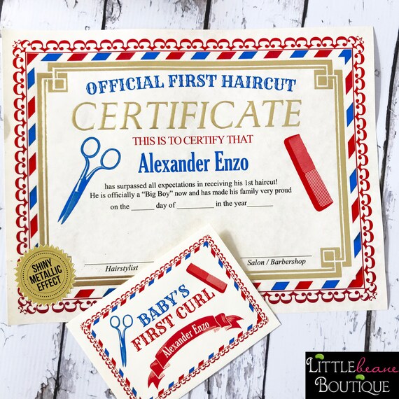 Personalized Baby's First Haircut certificate and Envelope, Baby Book Hair Keepsake, 1st Haircut Gold Certificate Il_570xn