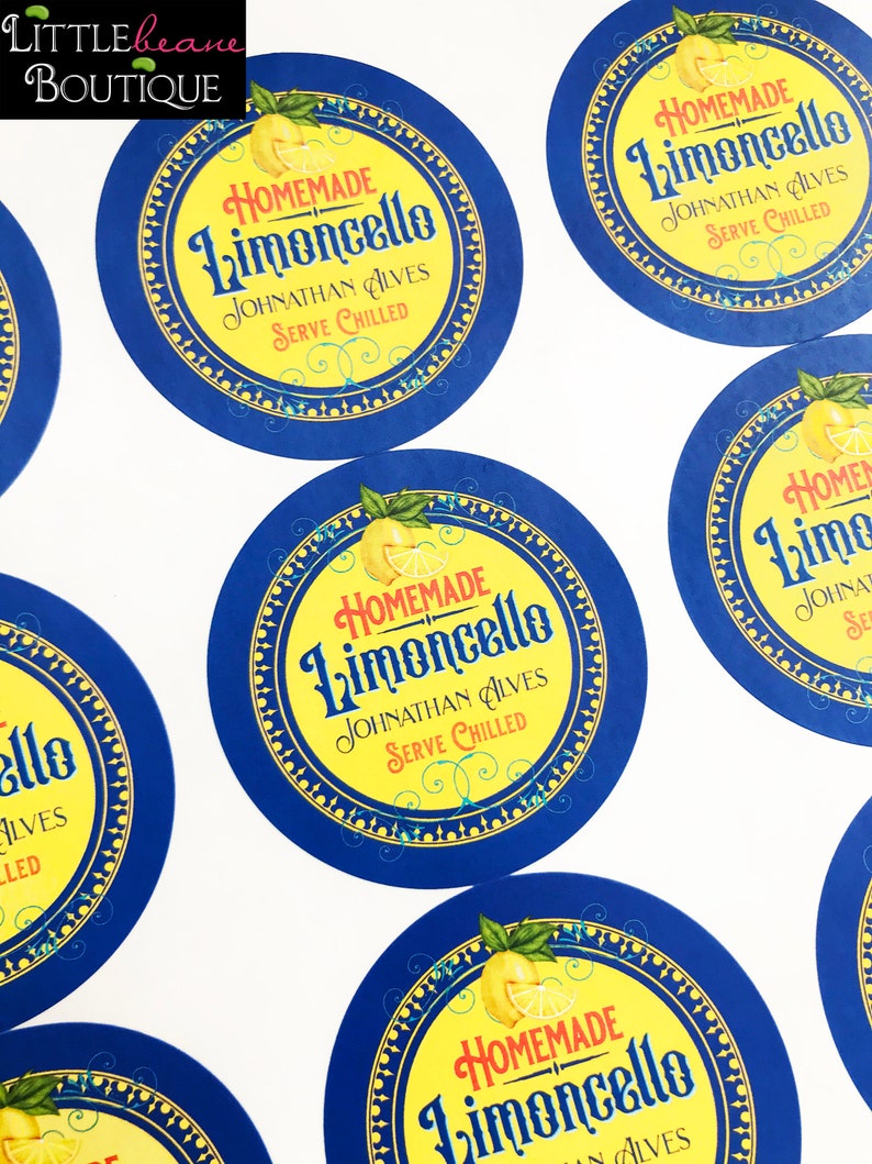 Custom Limoncello Labels, Mediterranean Stye Labels, Italian Stickers, Homemade Limoncello Bottle labels image 1