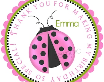 Pink Ladybug  Stickers, Personalized Stickers,  PINK , Bugs, insects, Gifts, Labels, Tags, Seals, Favor , set of 12