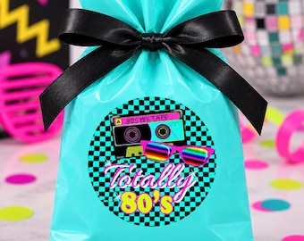 80s Party Favor Labels, Retro 1980s Goodie Bag Stickers, Roller Skating Birthday Decor, I Love The 80s Mixtape Treat Tags