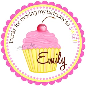 Pink lemonade Cupcake Stickers, Cupcake stickers, Cherry Cupcake stickers, Cupcake Birthday party, Cupcake labels image 1