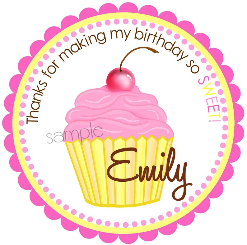 Pink lemonade Cupcake Stickers, Cupcake stickers, Cherry Cupcake stickers, Cupcake Birthday party, Cupcake labels image 1