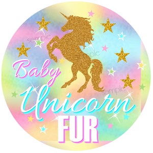 Unicorn Stickers, Unicorn Birthday party, Baby Unicorn Fur, Cotton Candy, Unicorn Hair, Personalized, Rainbow Unicorn, unicorn favors image 2