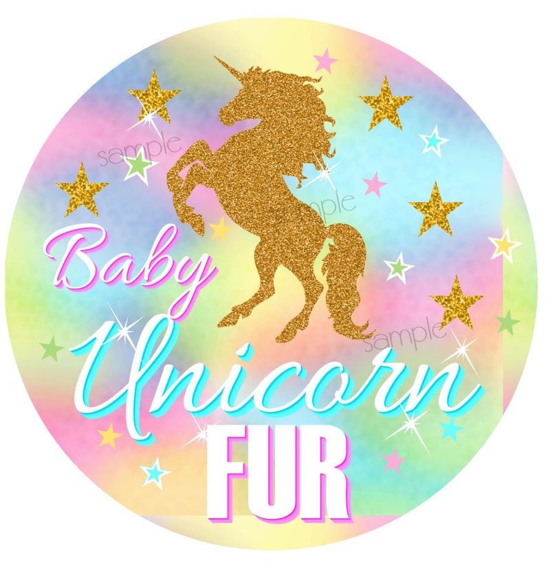 Unicorn Stickers, Unicorn Birthday party, Baby Unicorn Fur, Cotton Candy, Unicorn Hair, Personalized, Rainbow Unicorn, unicorn favors image 2