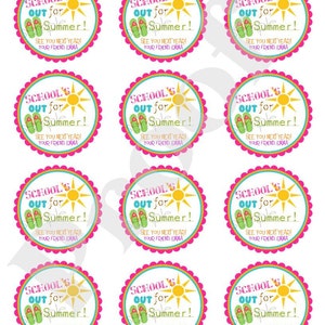 Printable, DIY, Schools Out, Sun, Flip flops, girls, Summer, Labels, stickers, Hang Tags, Last day of school tags and stickers image 2