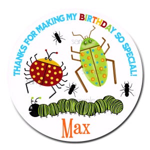 Bug party, Bug Stickers, Bug birthday party, Insects, Camping stickers, Labels, Seals, Birthday, Favor Stickers, Gift Stickers, Set of 12