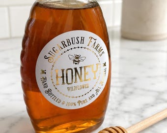 WATERPROOF Honey Jar Labels, GOLD Honey Jar Stickers, Honeycomb labels, mason jar labels, personalized, Canning labels, honeybee Jar Labels