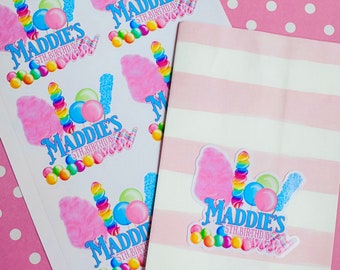 Personalized Candy Stickers, Candy Circus sticker, Sweet shop label, Candy Birthday party, Cotton Candy, Birthday Party Favor Labels