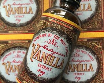 Custom Vintage Vanilla Extract Labels - Homemade Vanilla Extract labels, Vintage Vanilla Extract bottle labels