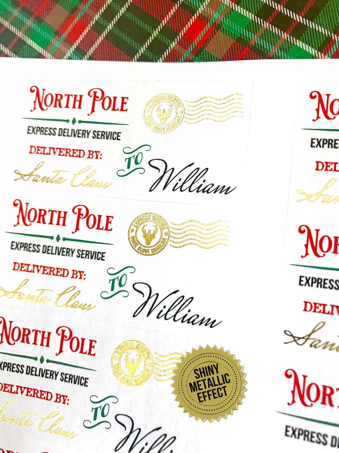 Christmas Express Delivery Stickers, GOLD Christmas Special Delivery