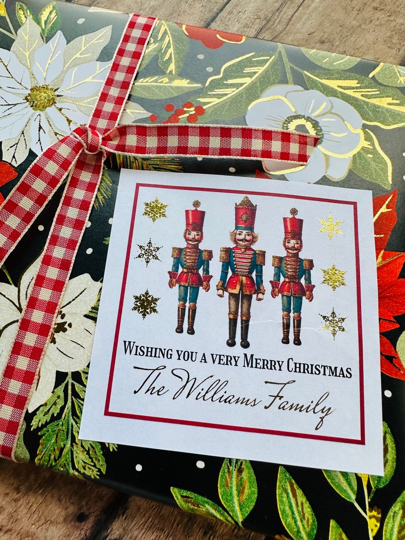 Gold Nutcracker Christmas Gift Stickers, Christmas Labels, Vintage