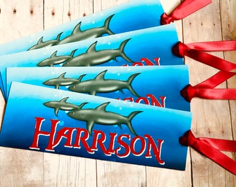 Personalized Bookmarks - Kids Bookmarks - Shark Bookmarks - Kids Name Bookmarks - Reading accessories - Boys Bookmarks - Set of 4