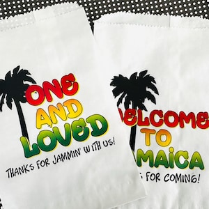 Jamaica Favor bags, Tropical Beach Treat bags, One and Loved paper Favor bags, Jamaica Wedding Favor bags