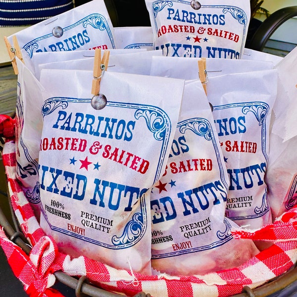 Personalized Nut Bags, Homemade Nuts Glassine bags, Nut Sack,  Nut favor bags, Western party bags, Cowboy Treat bags, Personalized Nut Sacks