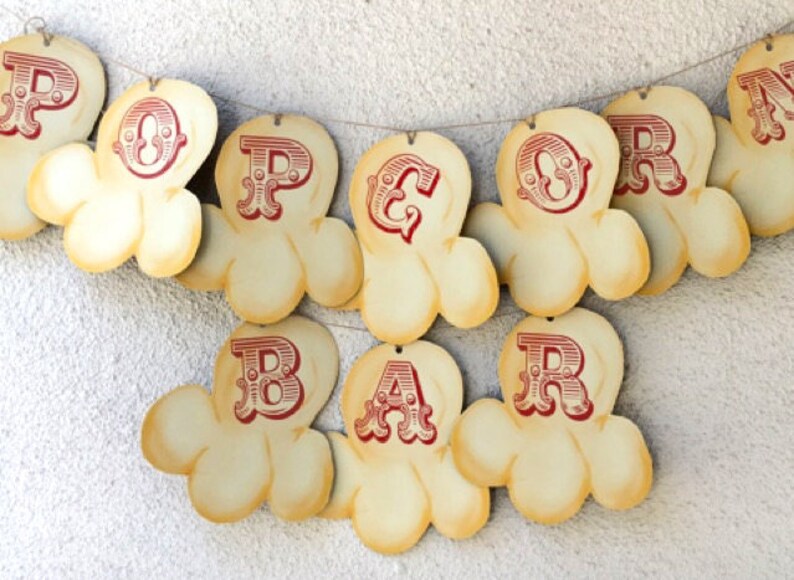 Printable Popcorn Banner Movie Night Banner Popcorn Bar Etsy