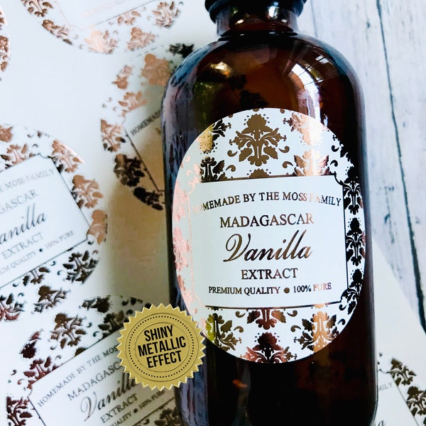 WATERPROOF Vanilla Extract labels, Homemade Vanilla Extract Labels, Damask Vanilla Extract bottle labels, Madagascar, Tahitian vanilla