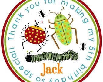 Bug party,  Bug Stickers,Bug birthday party,Insects,Camping stickers,Labels, Seals, Birthday, Favor Stickers,Gift Stickers, Set of 12