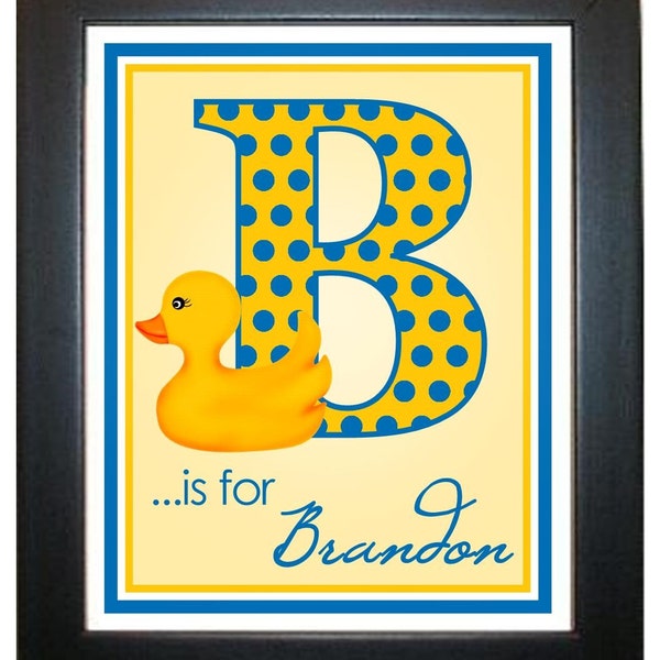 Rubber Ducky Wall Print, 8 x 10, Wall Art, Rubber Ducky, Duck, Illustration, custom, Name, Initial, Monogram, Children, Kids, Baby